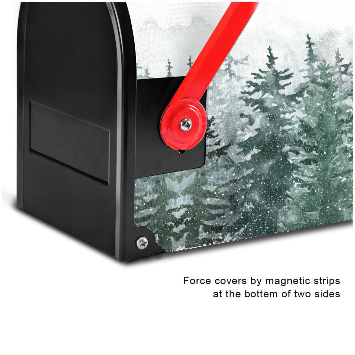 Winter Forest Tree Scenery Snow Magnetic Mailbox Cover Christmas White Green Xmas Mailbox Covers Standard Size Garden Yard Post Wraps Mail Box Cover Outdoor Decorations 25" L x 21" W