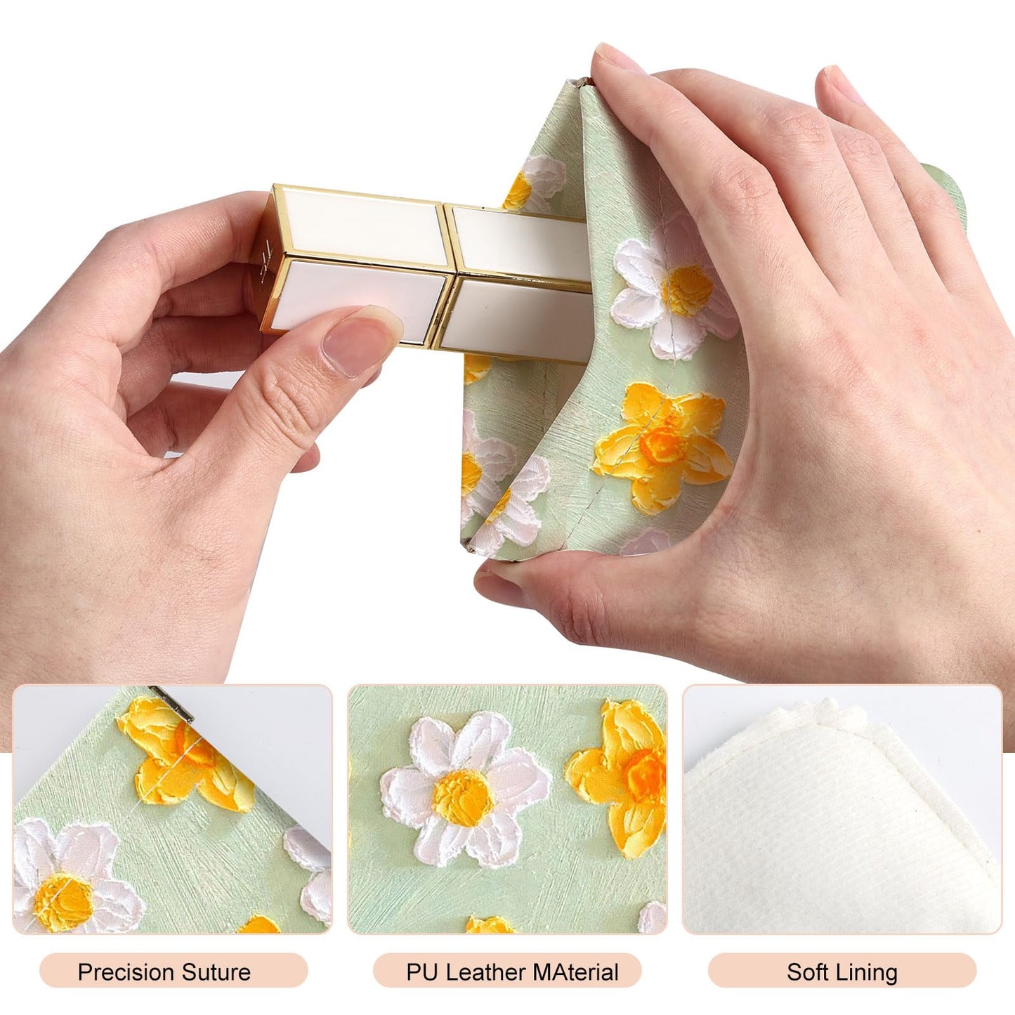 2Pcs PU Leather Small Squeeze Coin Purse Pouch Mini coin Bag Unique And Cute Wallet Cosmetic Bags Change Bag For Women Girls Men （Pink and Yellow Flowers L