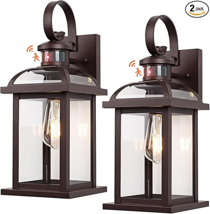 Motion Sensor Outdoor Lights Dusk to Dawn Bronze 2-Pack, 16 Inch Aluminum Anti-Rust Exterior Light Fixtures Large Front Door Porch Lights Brown Outdoor Sconces Wall Mounted House Lights