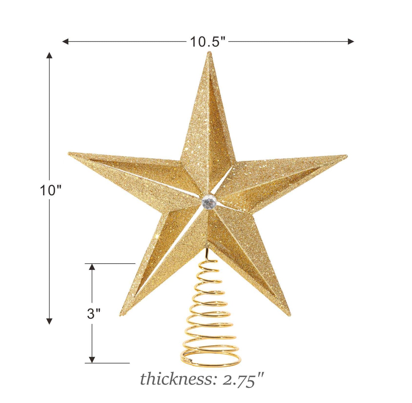 Christmas Traditions 10 inch Large Filigree Gold Glittered Christmas Star Tree Topper Star for Large Tree 6 feet-8 feet Tall/Home Decor Ornaments (Gold)