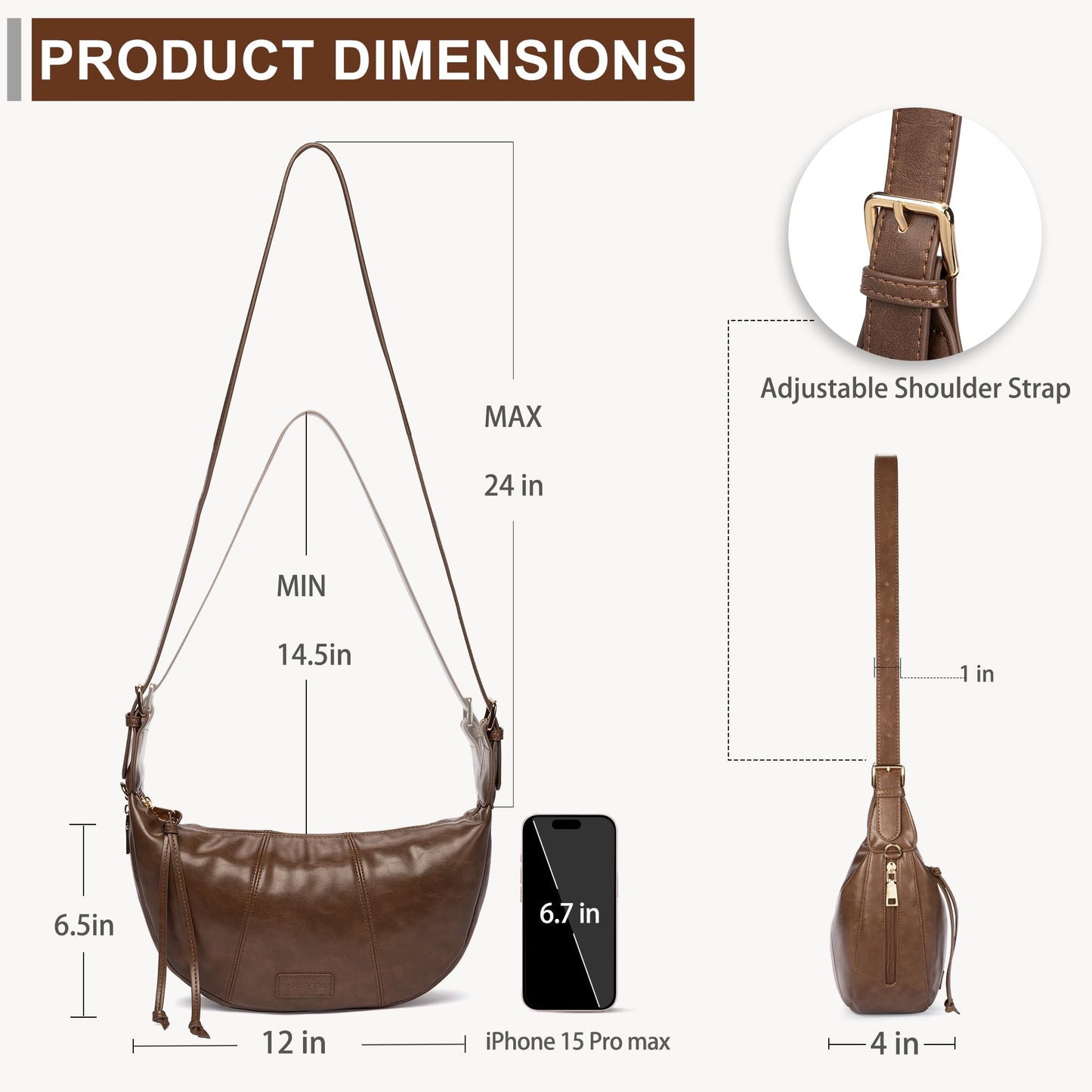 Small Crescent Crossbody Bags for Women Vegan Leather Womens Purse Hobo Shoulder Sling Bag Handbag with Adjustable Strap Daily Bag