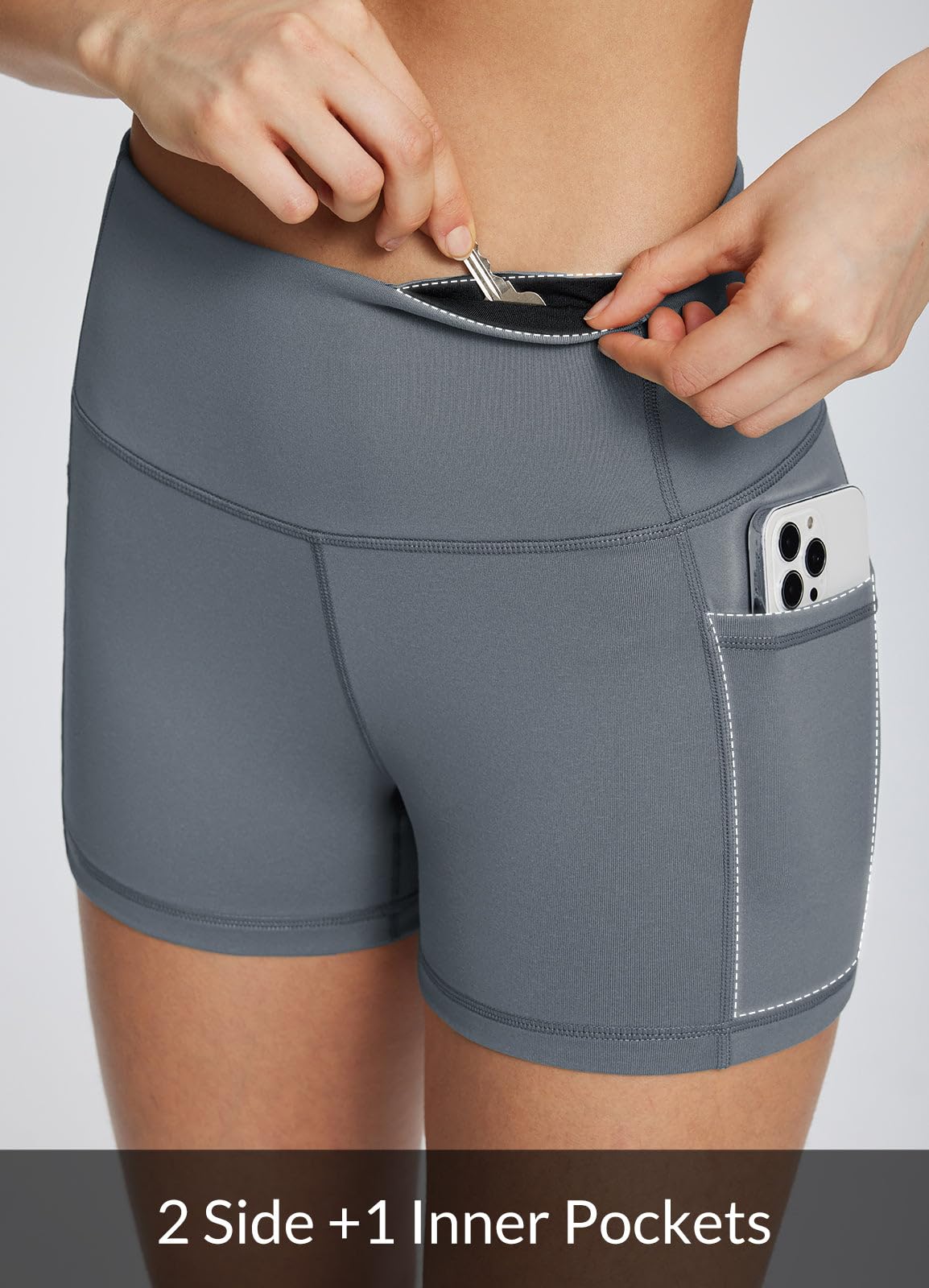 baleaf Gym Workout Shorts Women 3" Biker Yoga Spandex Running Volleyball Tummy Control Compression Short with Pockets Grey S