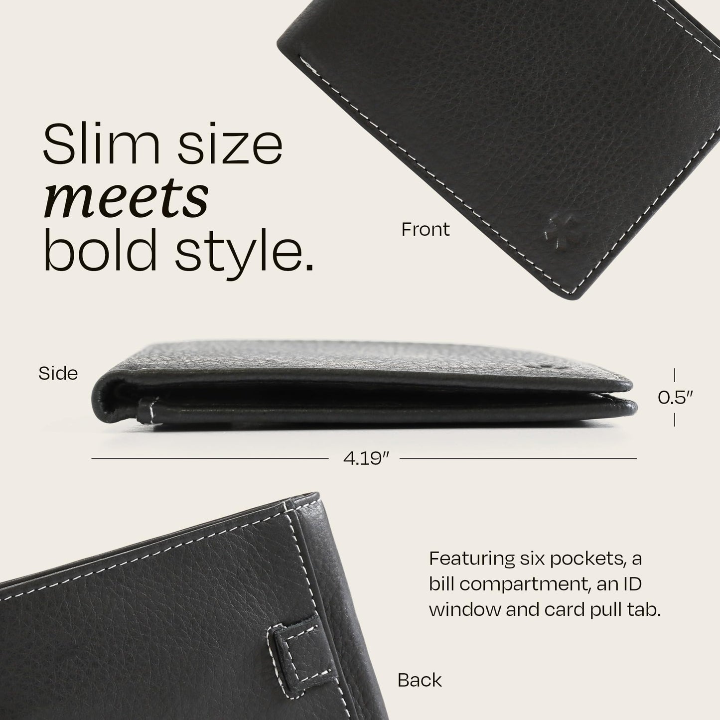 Swear Brands Full-Grain Leather Wallet | Slim RFID Blocking Bifold Design with Cash Pocket & Card Pull Strap | Holds 1-12 Cards | Stylish & Durable (Black)