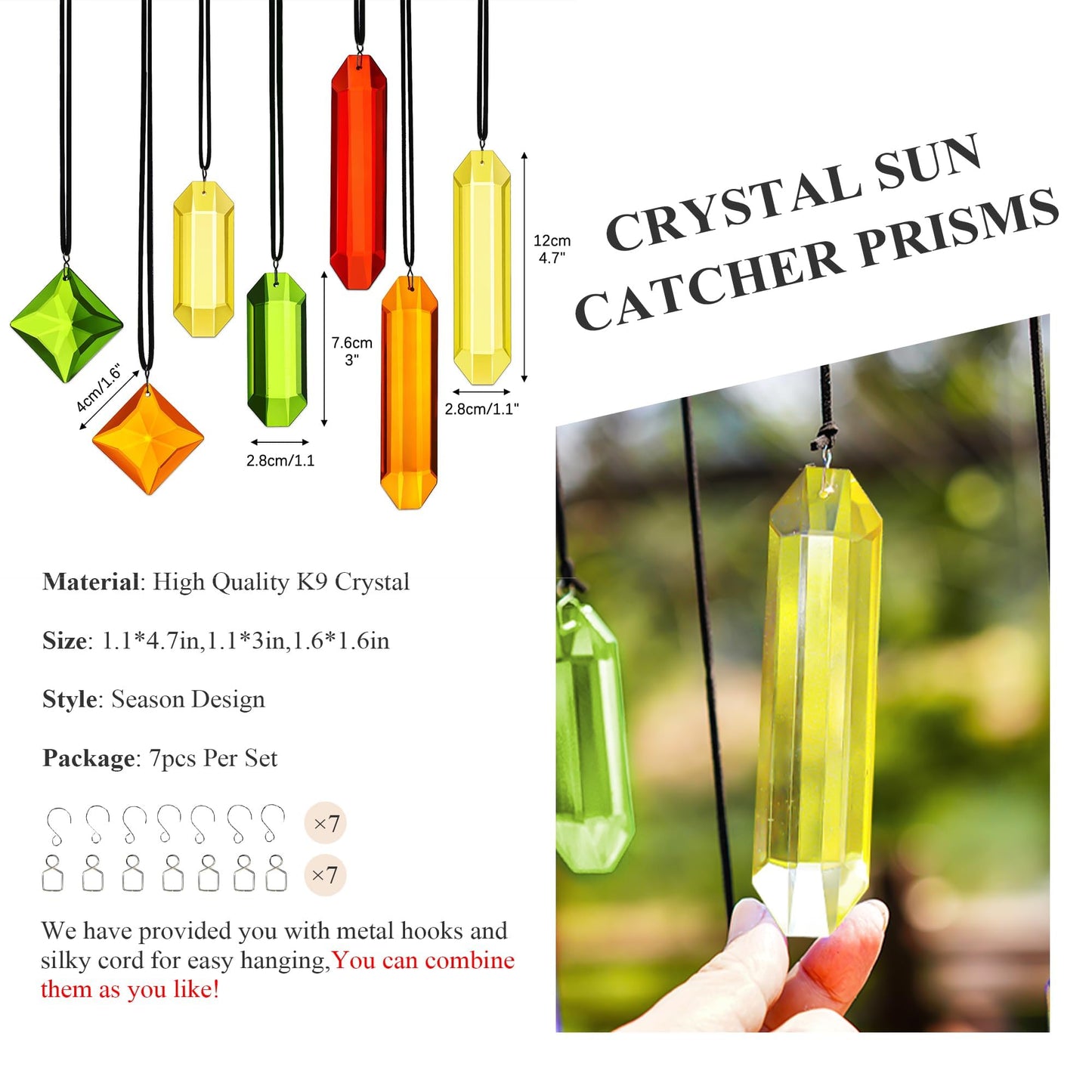 HDCRYSTALGIFTS 7PCS Crystal Prisms Suncatcher for Window Hanging, Rainbow Sun Catchers Indoor Window, Home Garden Thanksgivng Day Christmas Decorations (Season Design)