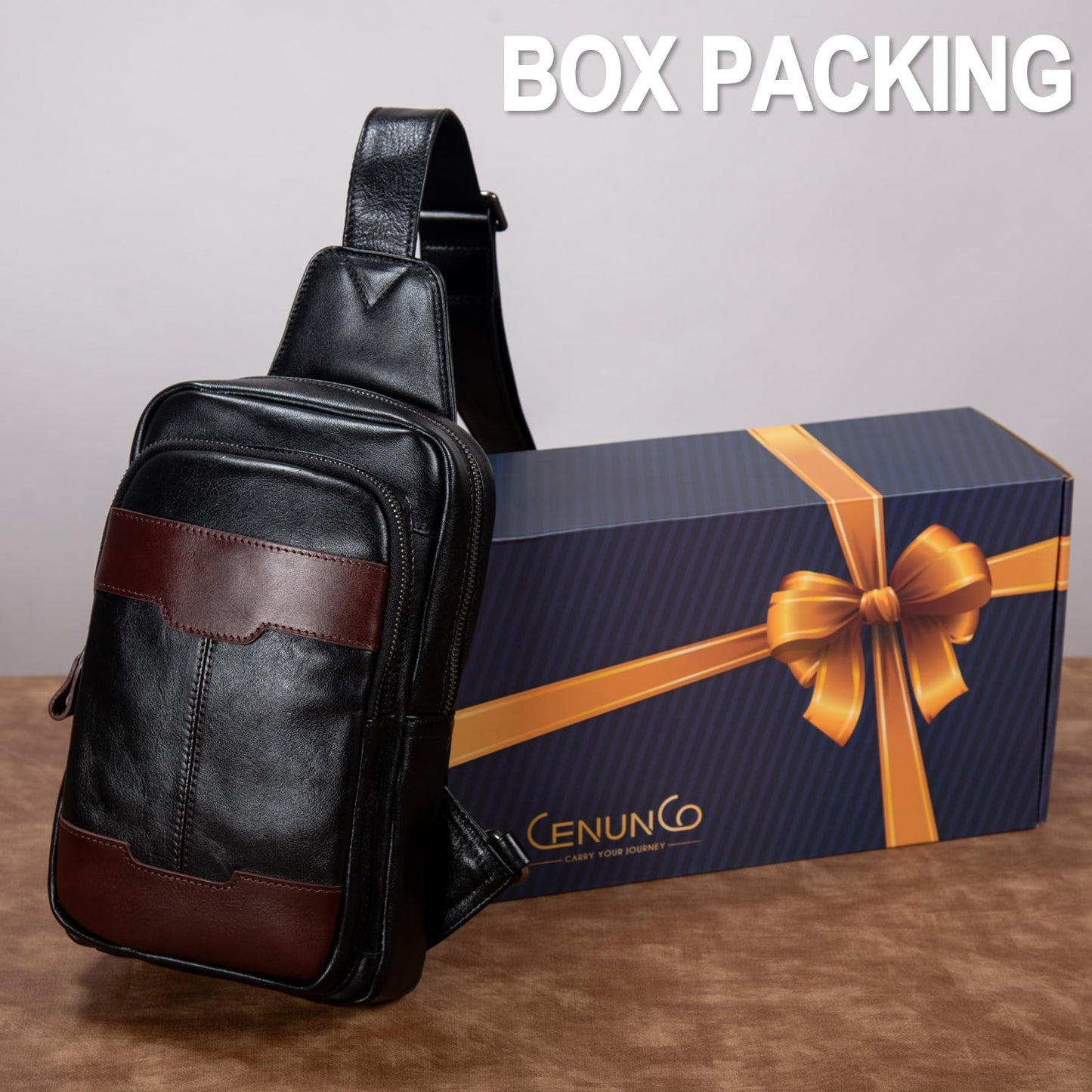 CENUNCO Genuine Leather Sling Bag for Men and Women Crossbody Shoulder Bag Side Sling Backpack Chest Purse Cross Body Casual Daypack
