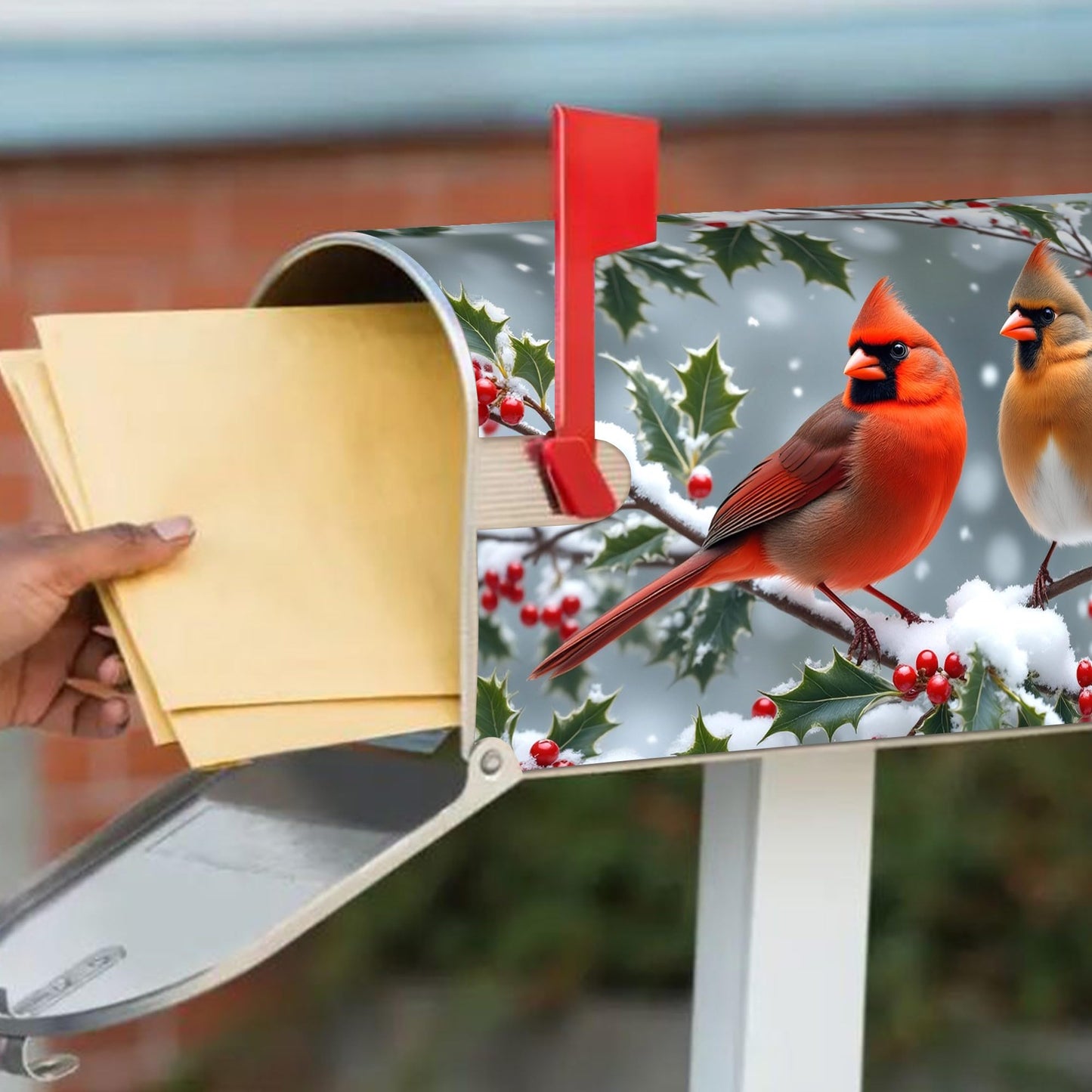 Winter Cardinal Birds Mailbox Cover - Magnetic Standard Size 18" X 21" - Christmas Mailbox Cover Decor for Home Garden Yard Post Letter Box