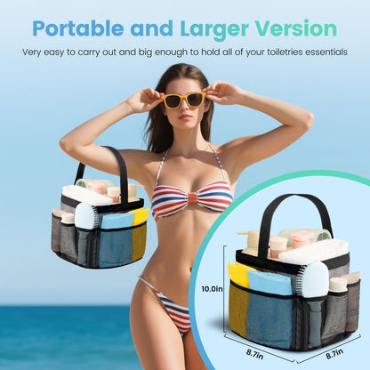 Mesh Shower Caddy Portable for College Dorm Room Essentials for Girls with 9 Pockets,Large-Capacity Shower Basket,Quick Dry Toiletry Tote Bag for Women,Outdoor Gym,Travel,Swim,Beach Camping Essentials