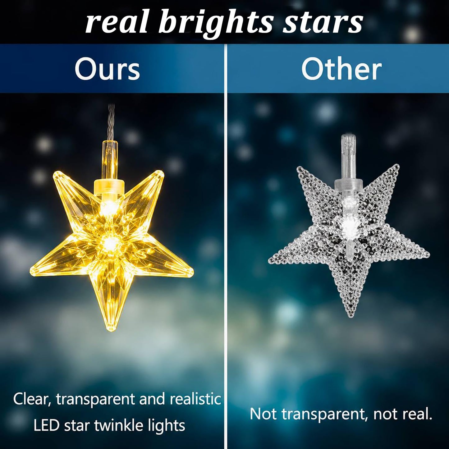 Solar Star Lights Outdoor - 50 LED Solar String Lights Outdoor Waterproof, 30.68ft Solar Powered Star String Lights, Warm White Twinkle Fairy Lights for Garden Fence Yard Decorations, 8 Modes