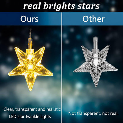 Solar Star Lights Outdoor - 50 LED Solar String Lights Outdoor Waterproof, 30.68ft Solar Powered Star String Lights, Warm White Twinkle Fairy Lights for Garden Fence Yard Decorations, 8 Modes