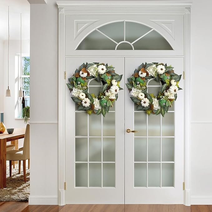 18 Inch Summer Wreaths for Front Door and Leaves Spring Door Wreath with Hydrangea and Maple, Artificial Floral Wreath for Porch, Window Farmhouse Party Holiday Home Decor
