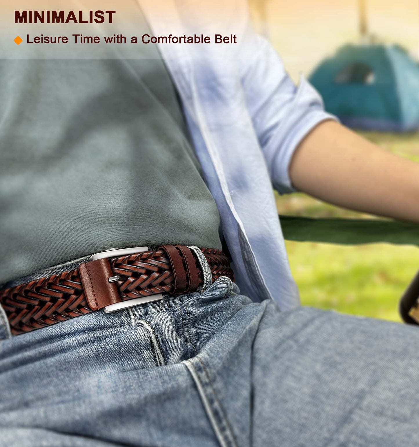 BULLIANT Mens Belts,Leather Woven Braided Belts for Gift Men Casual Jeans Golf(Light Brown,32"-36" Waist Adjustable)