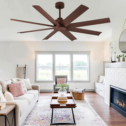 Depuley 60" Industrial Ceiling Fans with 5 Speed, DC Motor Ceiling Fans with 8 Blades, Outdoor Ceiling Fan with Remote for Indoor Patio Porch Garage Shop Factory Warehouse (Brown)