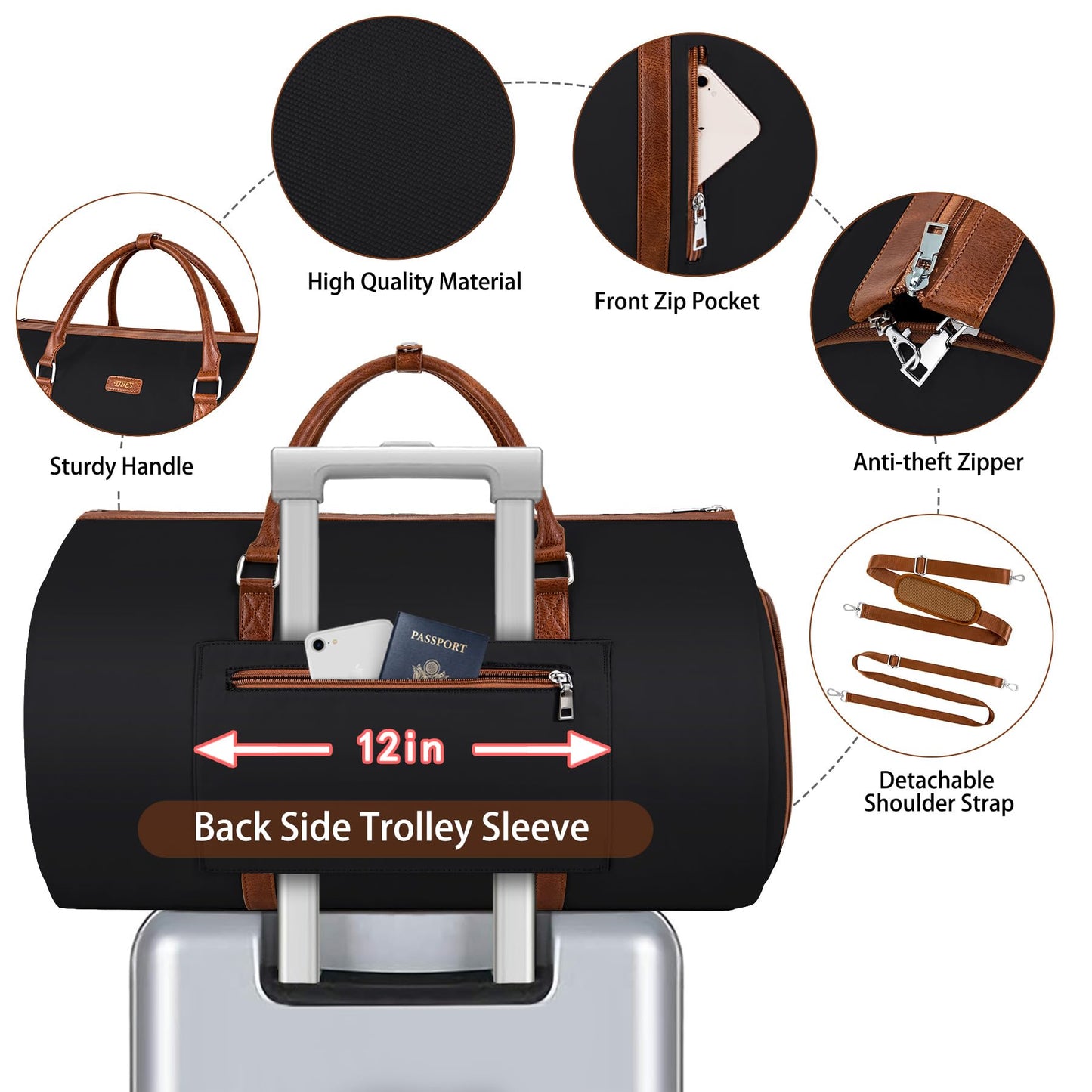 Convertible 2-in-1 Garment Bags for Travel, 50L Carry On Garment Duffle Bag With Shoe Compartment Large Weekender Bag for Women Men Hanging Suitcase Suit Travel Duffel Overnight Bags 4pcs Set