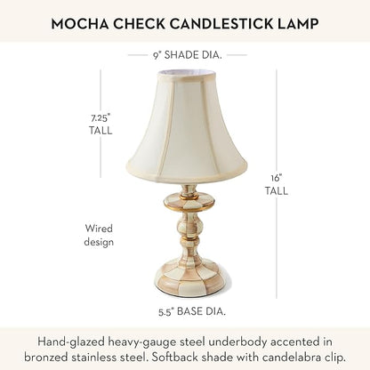 MACKENZIE-CHILDS Candlestick Lamp, Decorative Living Room and Bedroom Lamp, Brown-and-White Mocha Check