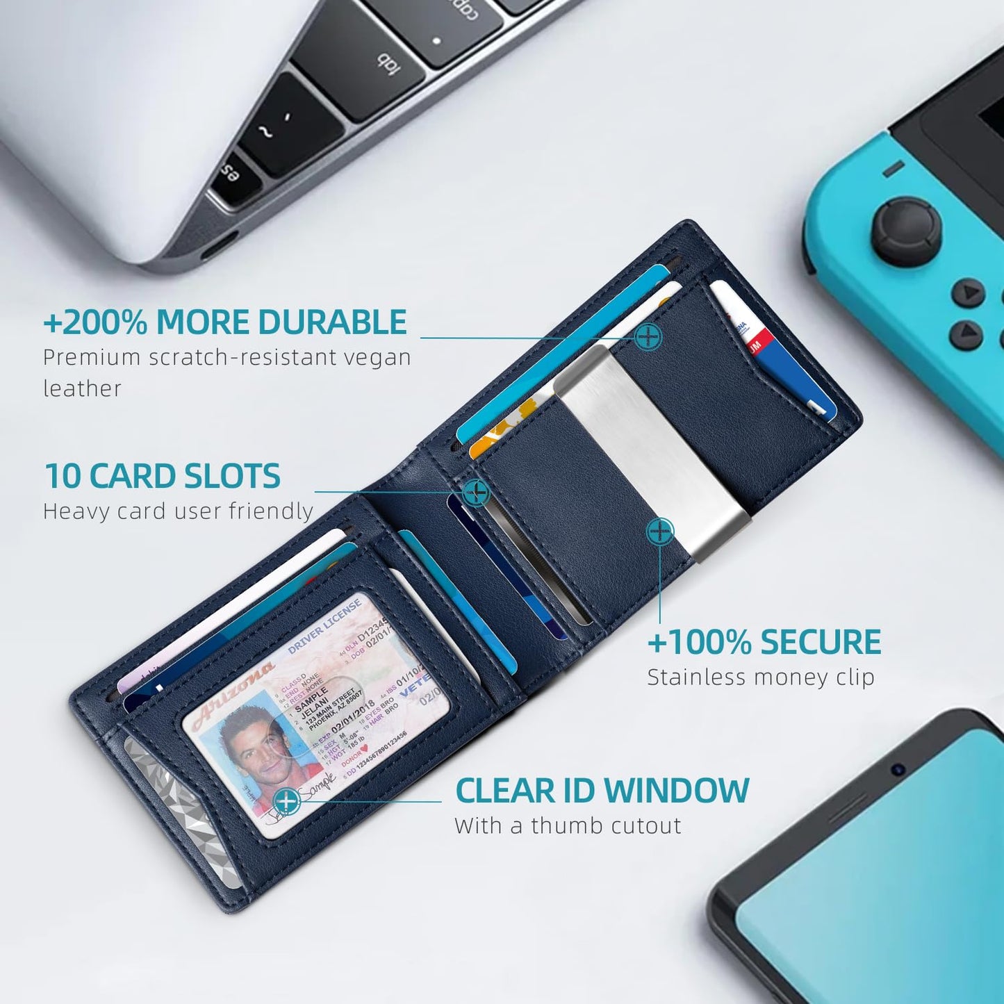 Zitahli Airtag-Wallet-Mens-Slim-RFID Blocking Wallet Leather with Money Clip Air Tag Wallet Card Holder Bifold Gifts for Men