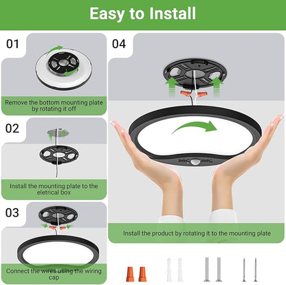 zemty 9inch 18W Motion Sensor Ceiling Light Wired, 3 Sensing Modes Motion Activated Closet Lights Black, 3000K/4000K/6500K Waterproof LED Ceiling Lamp for Pantry Closet Shower Hallway-1Pack
