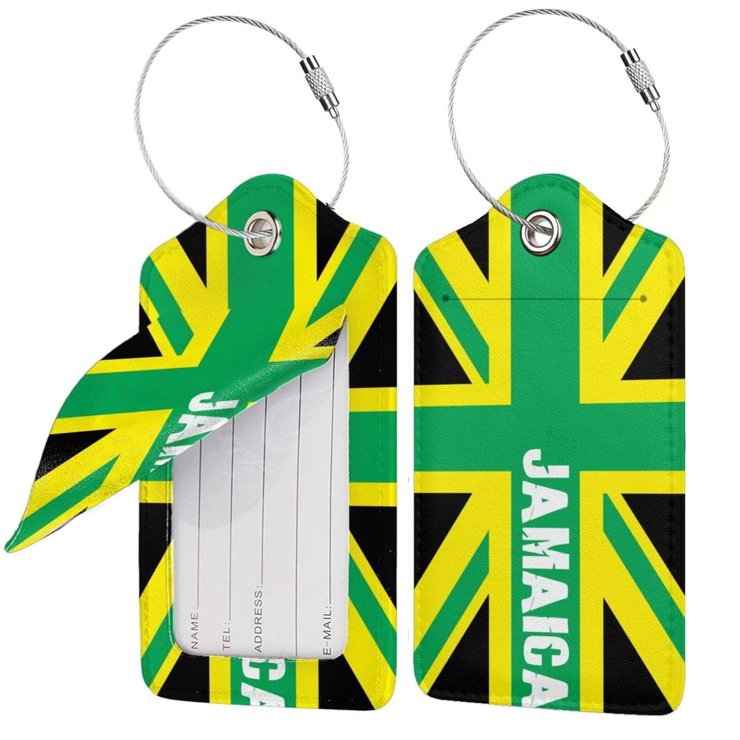 Jamaican Kingdom Flag 2 Pack Luggage Tags, Unique Leather Suitcase Tags Identifiers with Privacy Name Address Labels & Durable Steel Loop