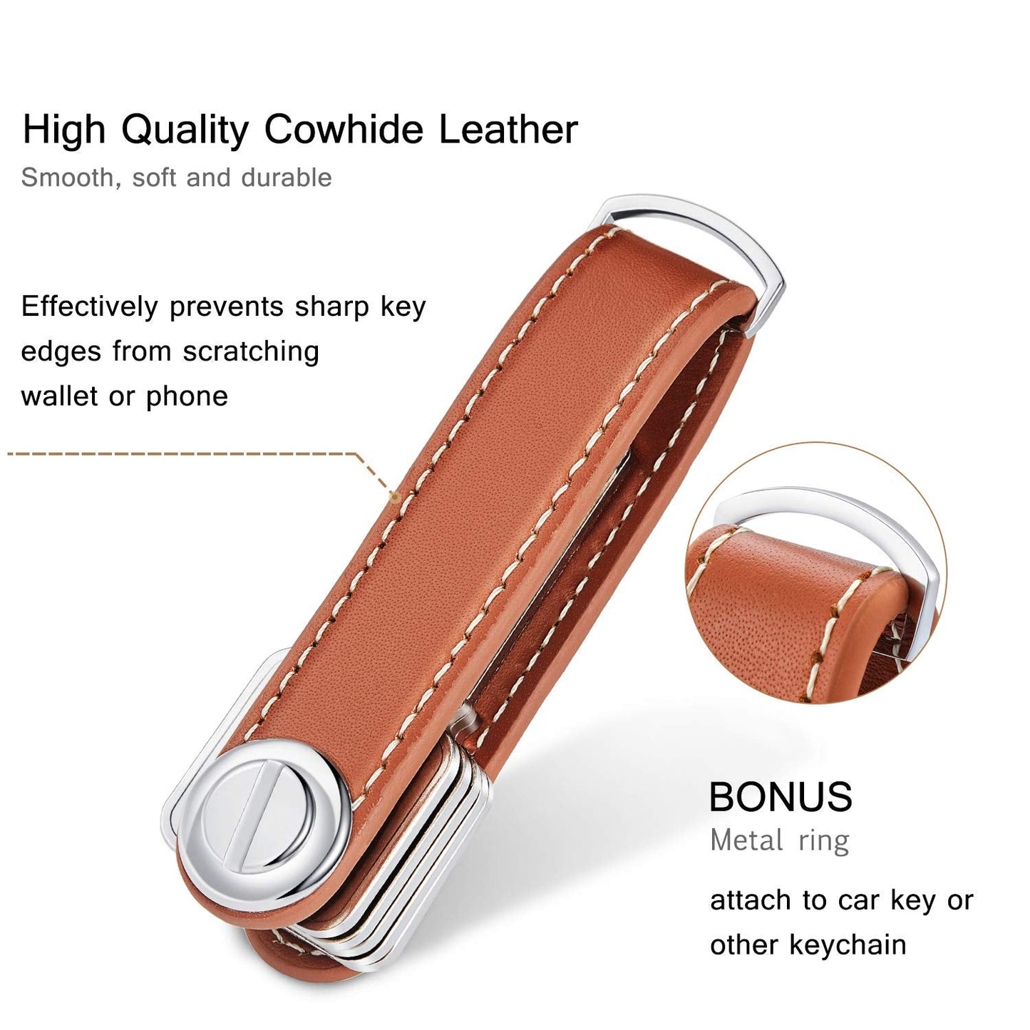2 Sets Leather Key Organizer Compact Folding Pocket Key Holder up to 16 for Mens Father's Day Gift(Black, Brown)
