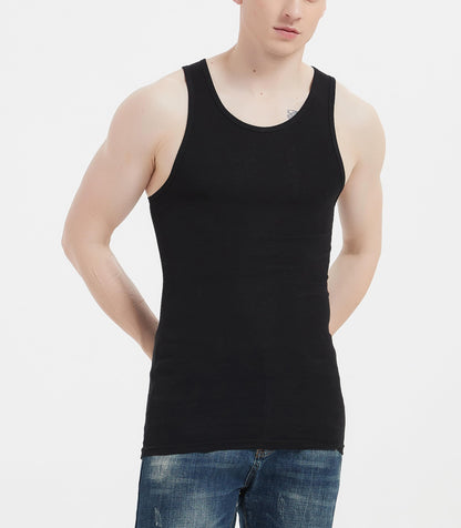 Comfneat Men's 6-Pack A-Shirts Tight Fit Tank Tops Cotton Spandex Undershirts (Black 6-Pack, XXL)