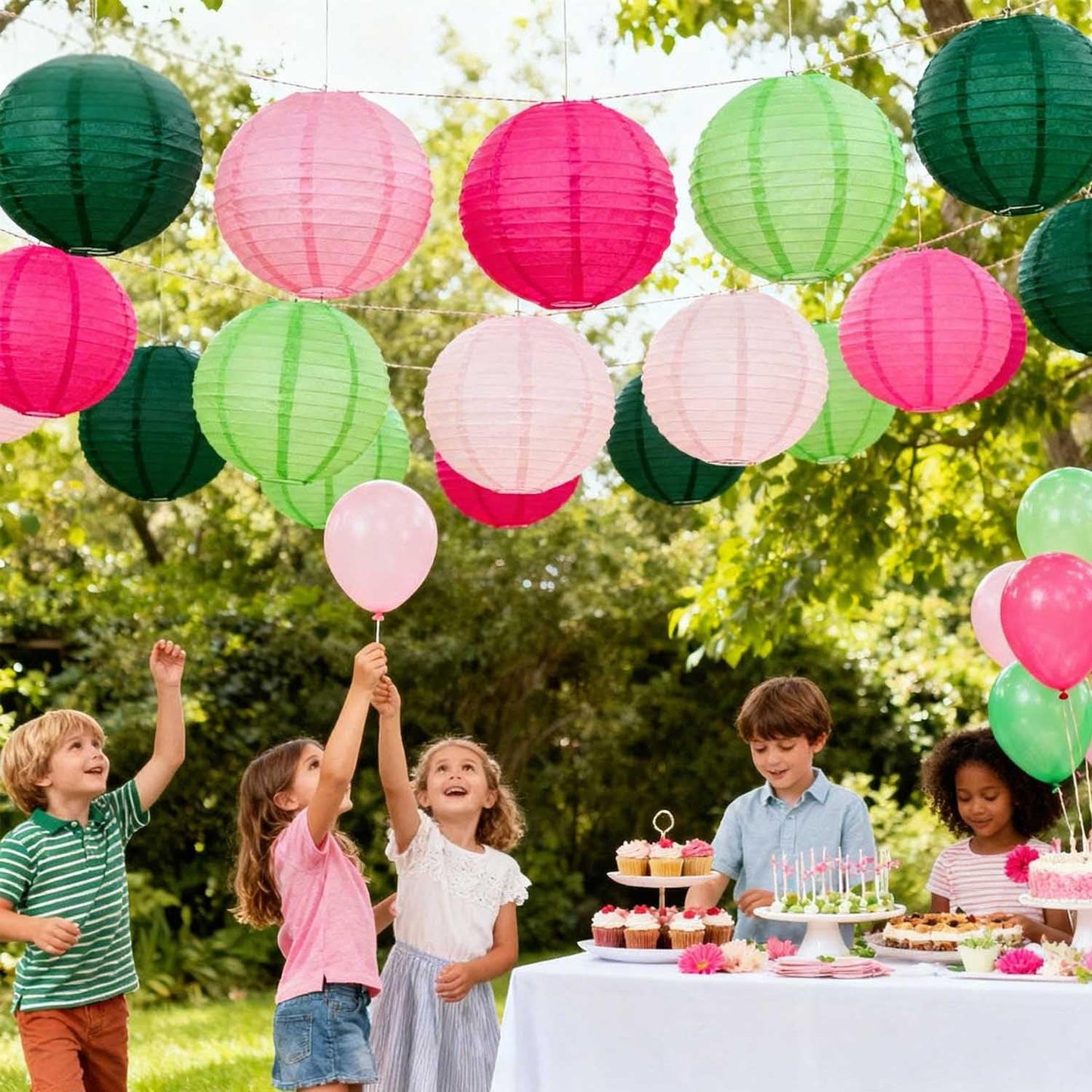 Green and Pink Paper Lanterns 12Pcs Hanging Lantern for Birthday Party, Wedding, Home Decor, Baby Shower Festive Decoration
