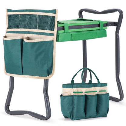 Ohuhu Garden Kneeler and Seat: Upgraded Widened Gardening Stool with Detachable Soft Kneeling Pad, Foldable Garden Bench Heavy Duty with Large Tools Bag and Pouch, Gifts for Women Men Seniors Gardener