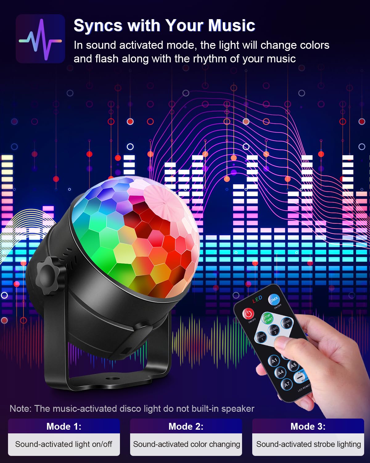 Luditek 2-Pack Sound Activated Party Lights with Remote Control, Disco Ball Light, DJ Strobe Lamp for Home Room Dance Party Supplies White Elephant Gifts Birthday Christmas Halloween Party Decorations