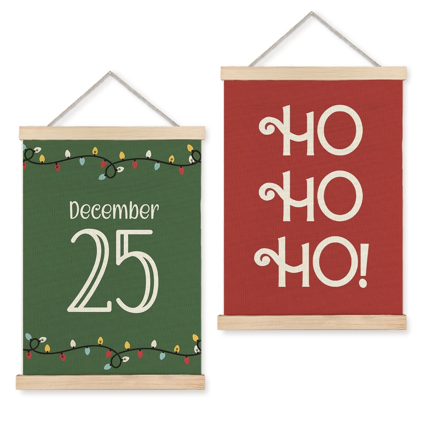 LUVADIAN Christmas Wall Decor, Hohoho Christmas Lights Wall Art With Wooden Poster Hanger, Christmas Wall Decoration, Red and Green Christmas Wall Decor for Home Office, 12x16 Inch Set of 2