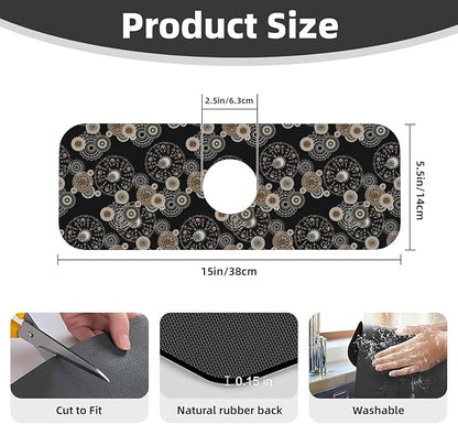 Paisley Mandala Brown And Black Floral Kitchen Sink Splash Guard Faucet Mat