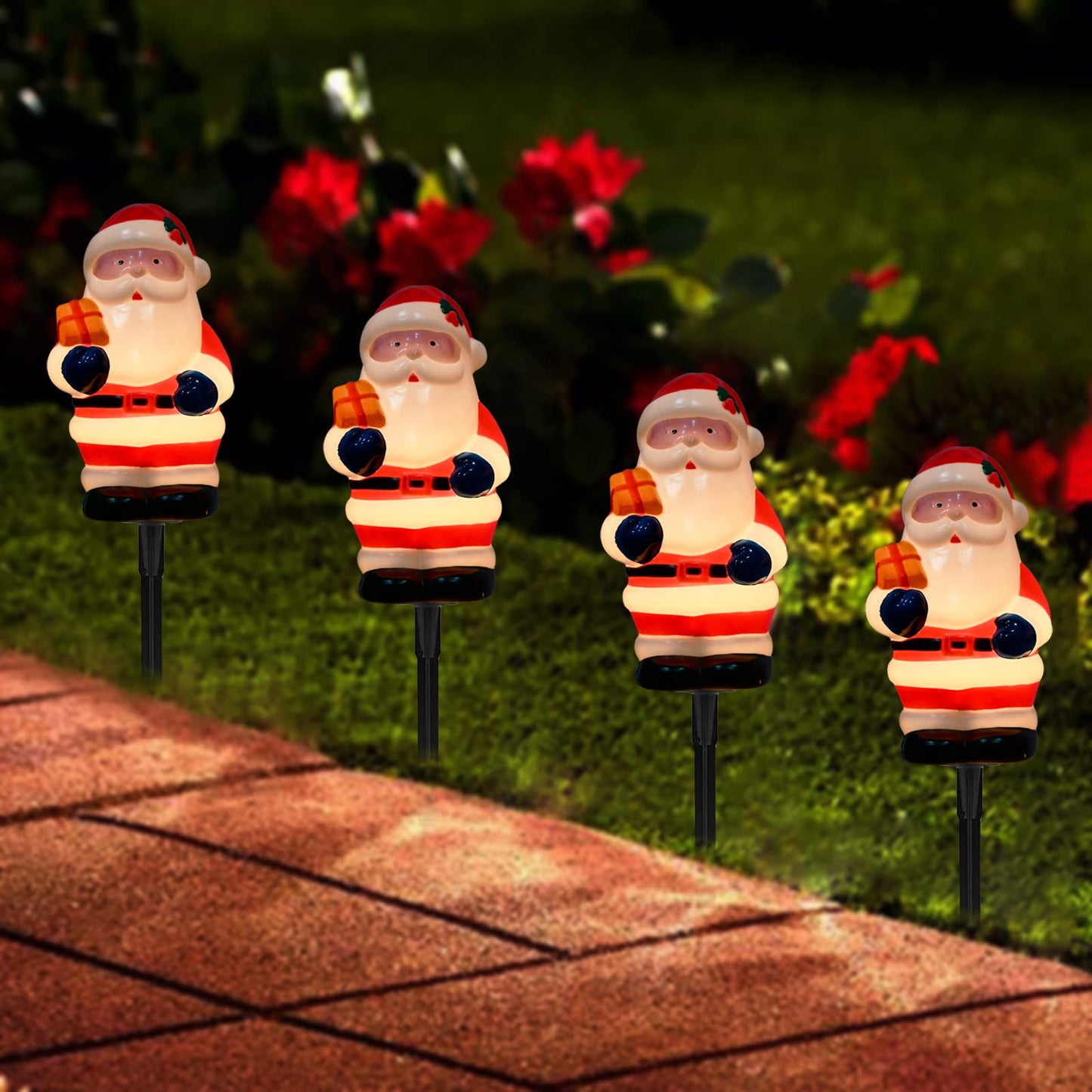 Christmas Decorations Outside, 7Ft Christmas Santa Pathway Stake Lights with 4 C7 Bulbs, Stake, Connectable Waterproof Driveway Markers Lights for Outside Path Garden Decor Holiday Yard Patio