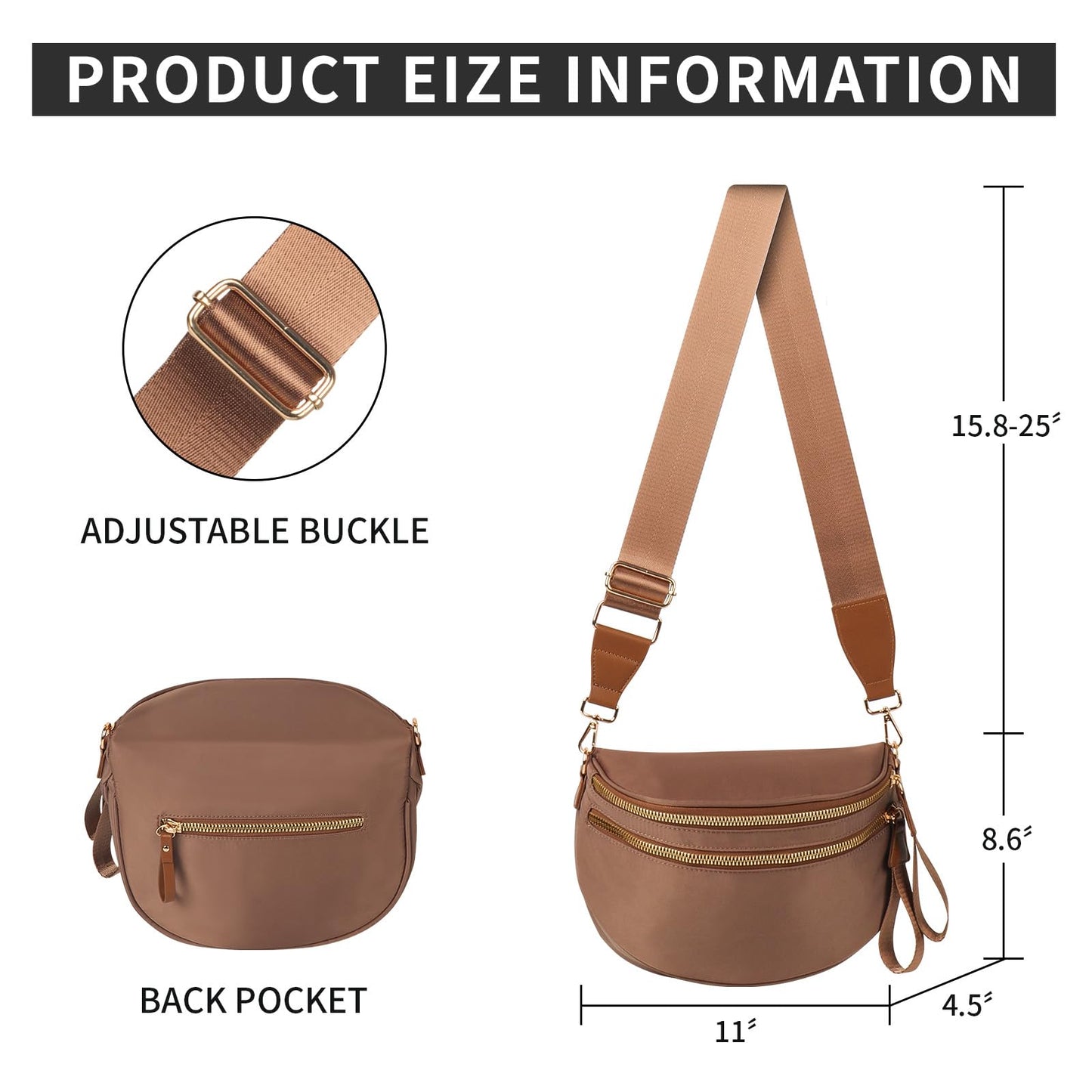 Crossbody Bags for Women Cross Body Purse Bum Bag Large Fanny Waist Pack with Adjustable Strap Caramel Brown