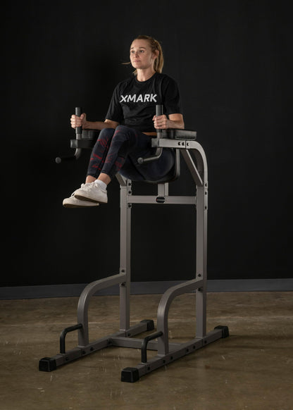 XMARK Captain's Chair with Dip Stand and Push Up Station, Commercial Vertical Knee Raise, Dip Station and Pushup Stand (Black)