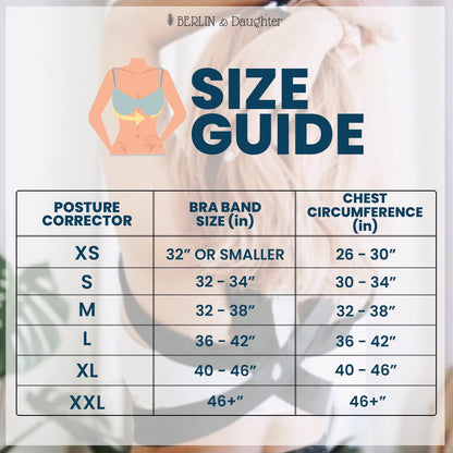 Berlin & Daughter Posture Corrector - Fully Adjustable Breathable Clavicle Chest Back Support Brace for Improves Posture & Provide Lumbar Support Back Pain Relief - Perfect for Men & Women - Medium