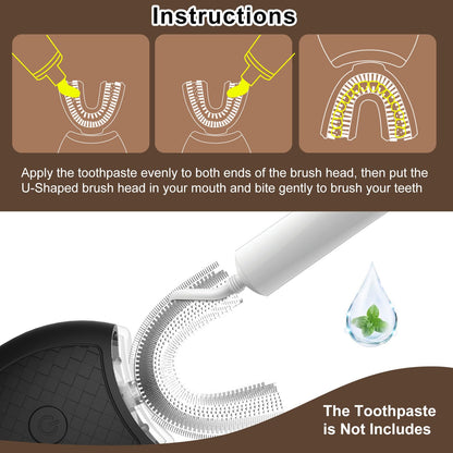 Magentak Ultrasonic U-Shaped Toothbrush for Teeth Whitening, Electric Toothbrush for Adults 360-degree Cleaning,3 Brush Heads, Wireless Charging and IPX7 Waterproof Kit for Travel or Home(Black)