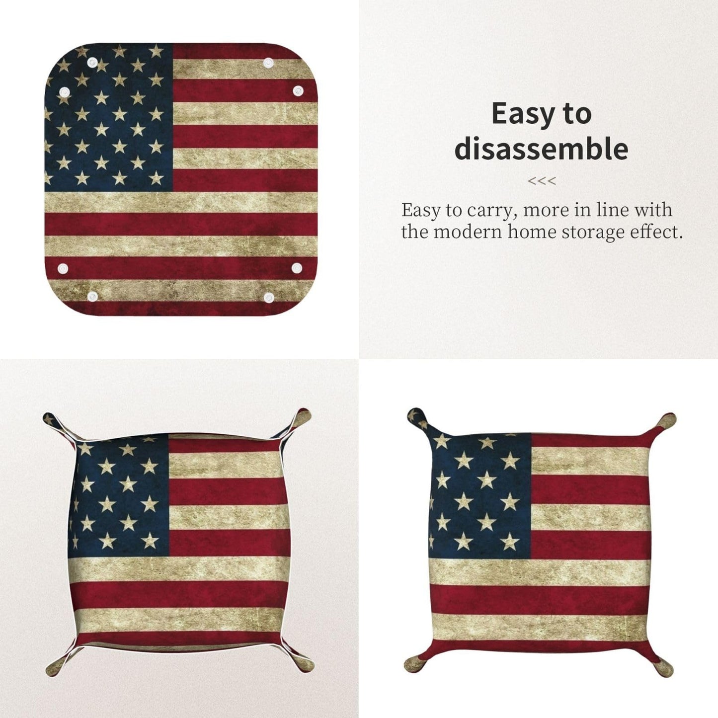 SGFJEWTQ Valet Tray Leather American Flag Patriotic USA Pattern Portable Catchall Tray Desktop Storage Organizer Bedside for Men Women Jewelry Keys Coin Candy Sundries Medium