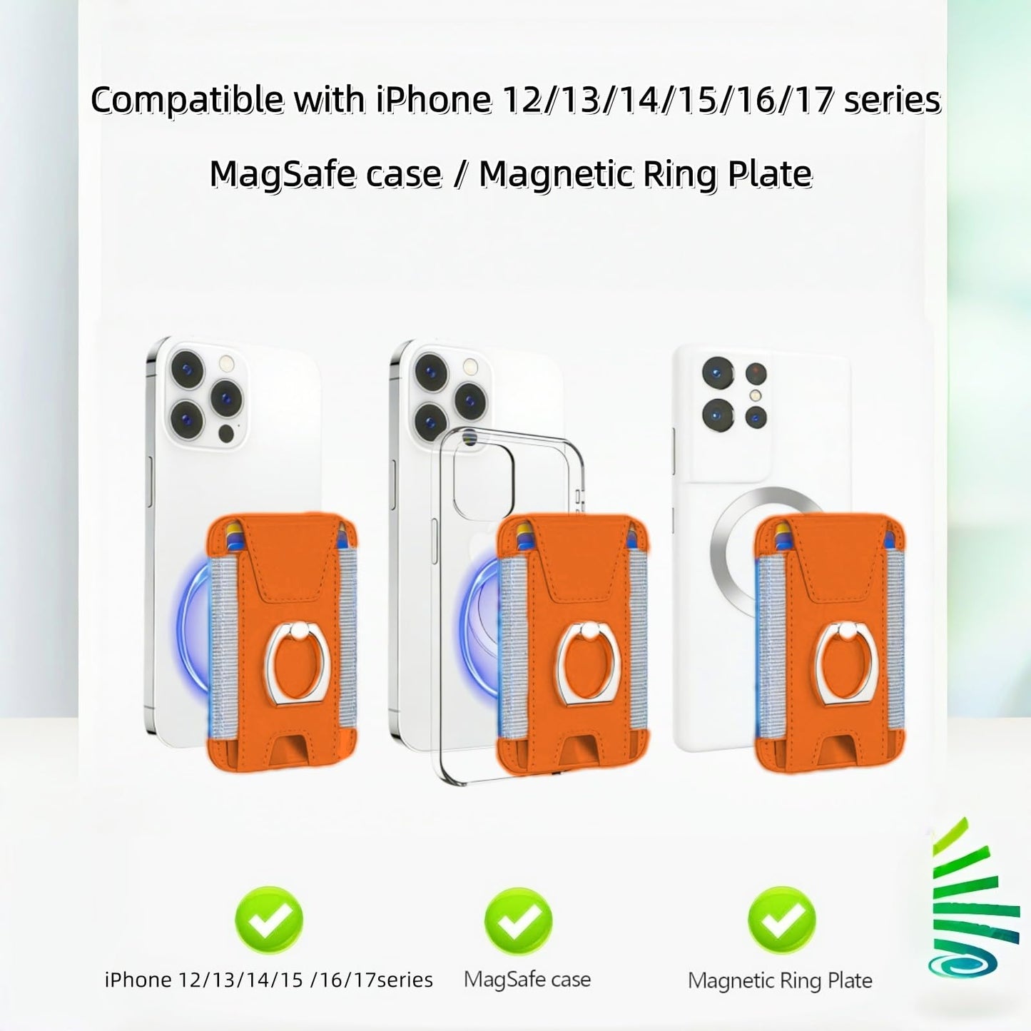 UPEWEFI for Magsafe Wallet, Slim Magnetic Card Wallet with Grip, 7 Cards Holder RFID Blocking, Ring Stand Stick on Wallet with Privacy Flap(Orange)