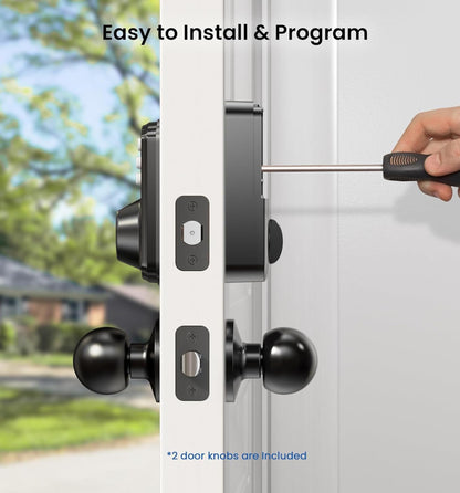 Veise Keyless Entry Door Lock with 2 Knobs, Electronic Backlit Keypad Deadbolt with Handle Set, Auto Lock, One-time Codes, Smart Deadbolt for Front Door, Easy Installation, Matte Black