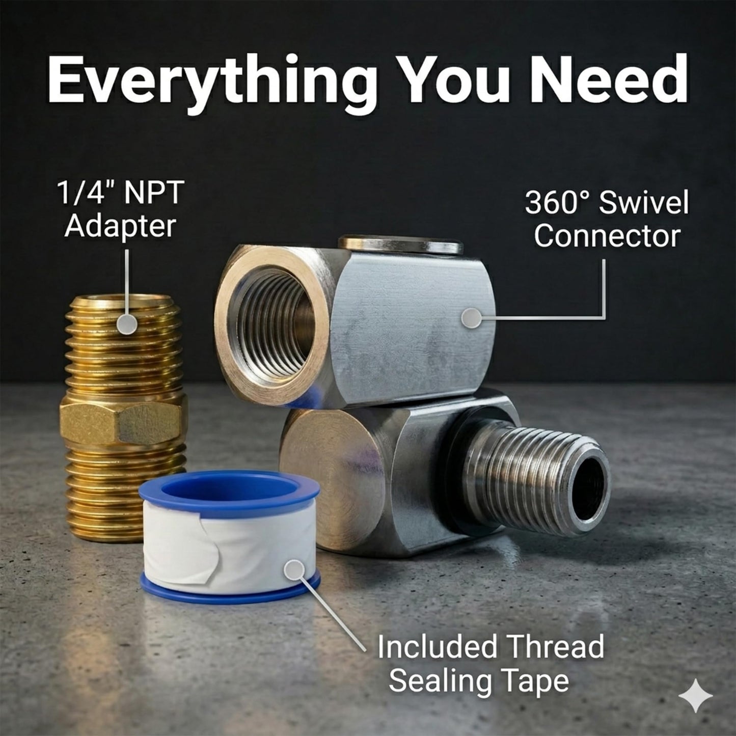 LE LEMATEC Air Compressor Swivel Connector - 360° Quick Connect Hose Fittings Kit with 1/4" NPT Male Adapter & Teflon Tape for Air Tools, Sandblaster & HVLP Spray Gun, Kink-Free Operation