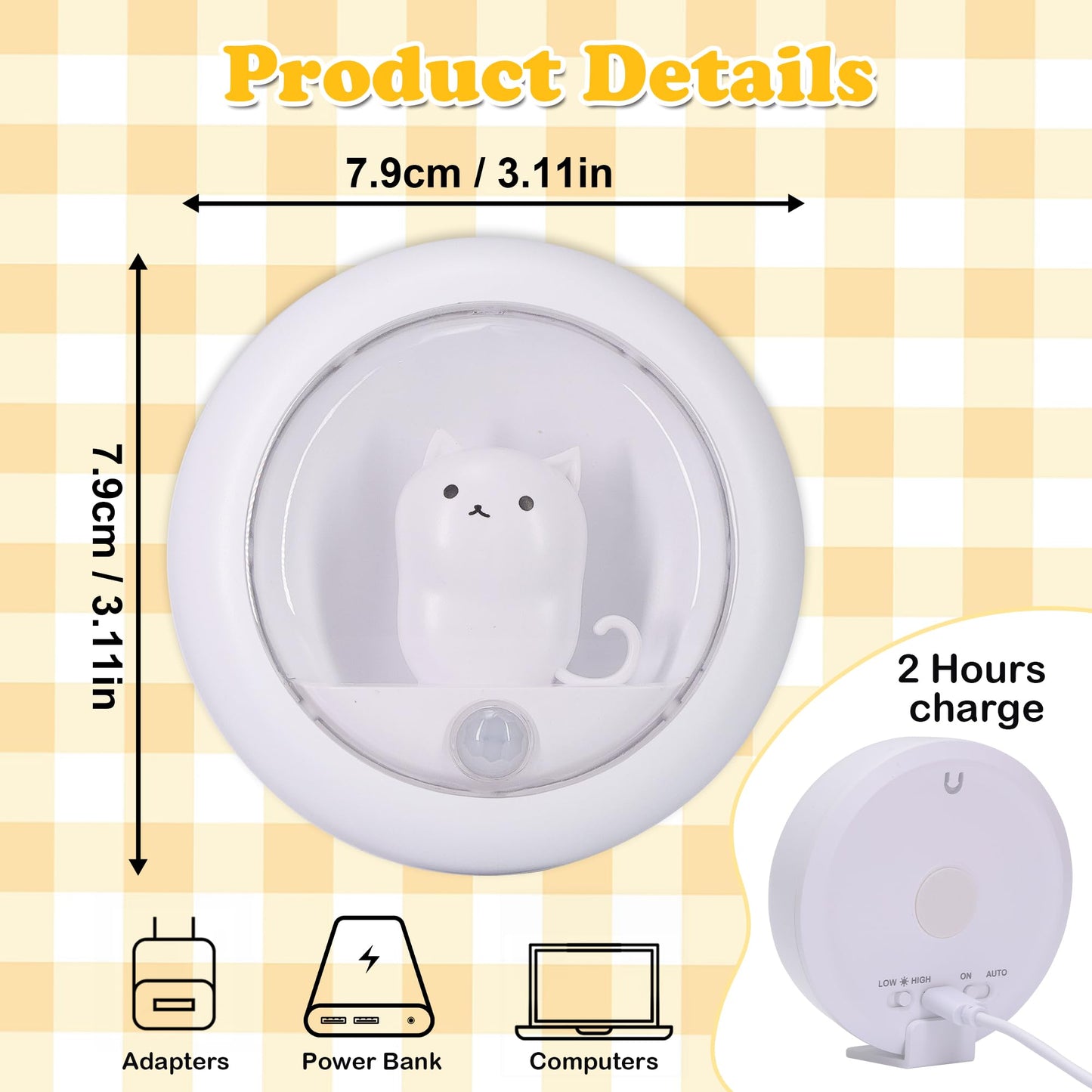 Attivolife Cat Magnetic Motion Sensor Light, Rechargeable Locker Night Lamp Dimmable, Warm White LED, Bedroom Hallway Stair Bathroom Kitchen