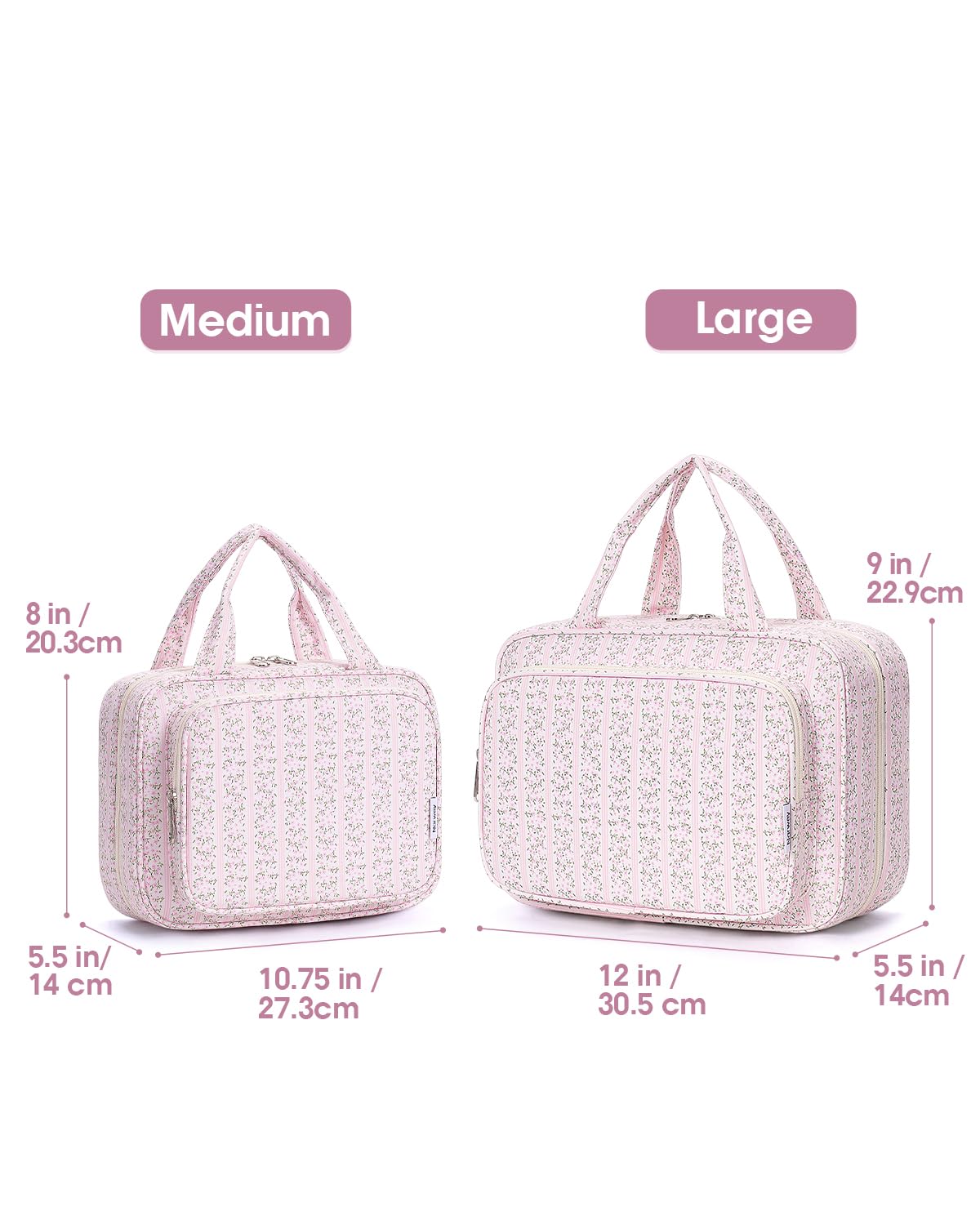 Narwey Travel Toiletry Bag for Women Large Hanging Makeup Bag Organizer Toiletries Bag for Full Size Essentials Accessories Cosmetics (Pink Flower Buds (Large))