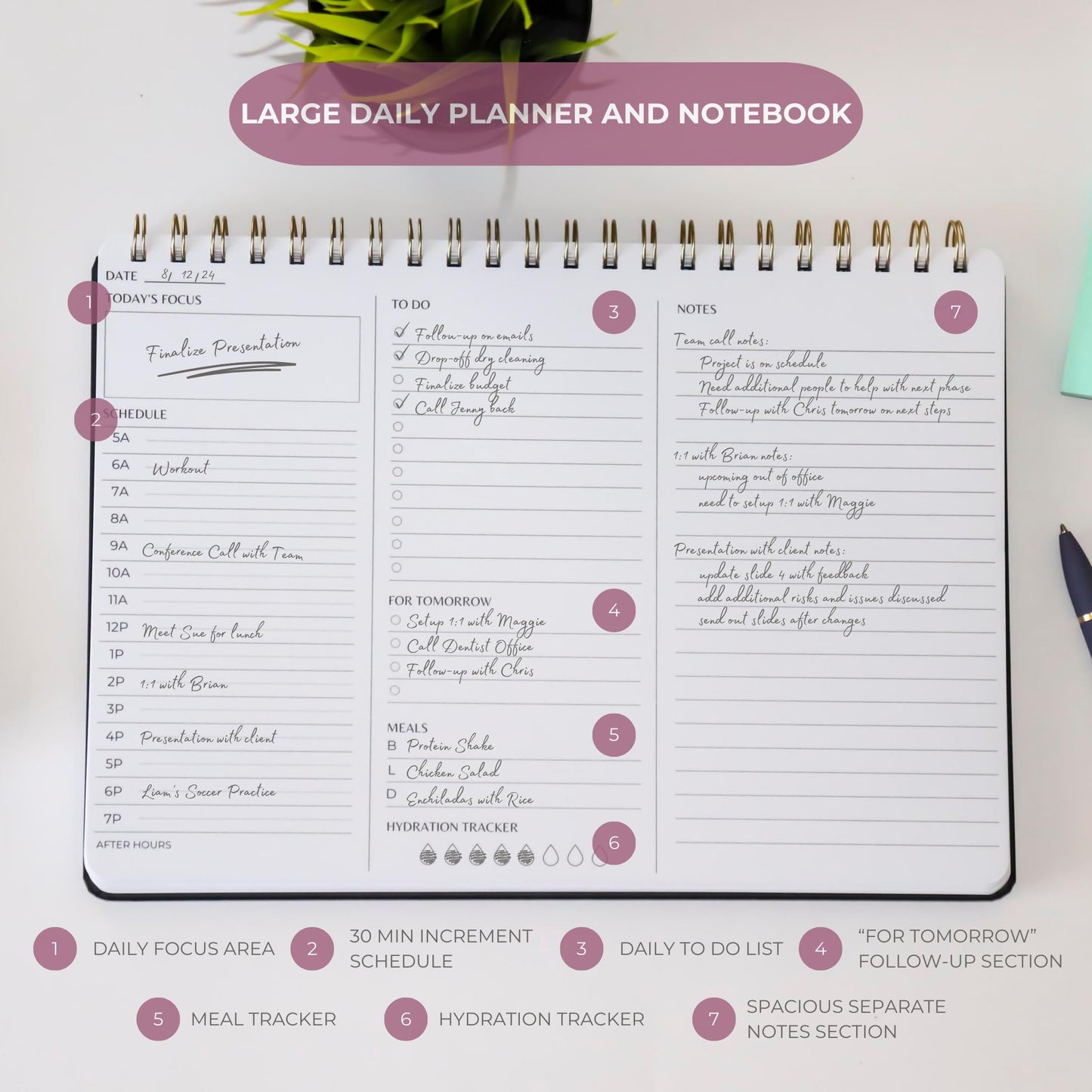 Merely Home Undated Daily Planner | 8.25” x 11.75” Work To-Do Notebook | ADHD Academic Organizer | Multi-Layout | Men and Women Planner | College Supplies | Black | Landscape Layout
