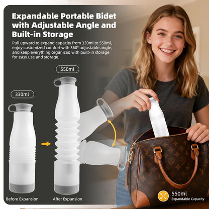 Hibbent Portable Bidet for Travel, High Pressure Electric Handheld Bidet Sprayer, 350-550ML Expandable Bottle for Personal Hygiene, USB-C Rechargeable Waterproof, Travel Sprayer for Women & Men, White
