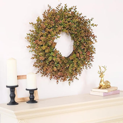 26" Fall Wreath for Front Door, Porch, Window - Large Artificial Boxwood Leaves Outdoor Wreath for Home, Farmhouse Harvest Festival Thanksgiving Day Autumn Decor