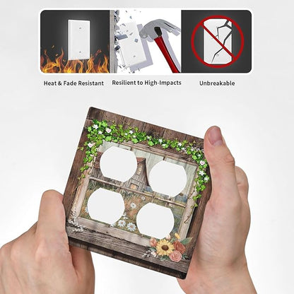 Decorative Light Switch Cover Plate Farm Barn Farmhouse Rustic Country Flower 2 Gang Socket Covers Double Duplex Wallplates Switch Plates and Outlet Covers for Bathroom Home Decor