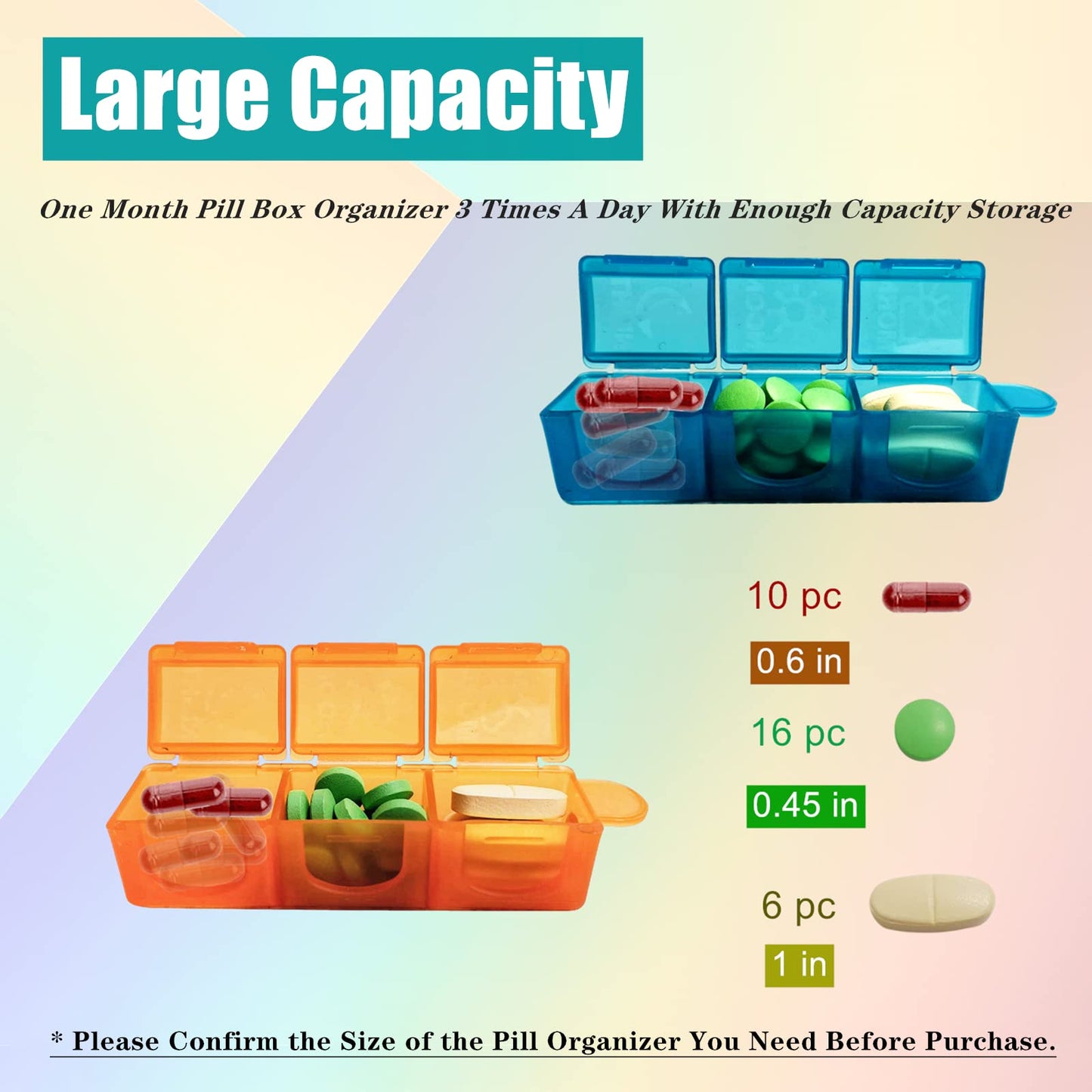 CAidRE Monthly Pill Organizer 31 Day 3 Times a Day – One Month Pill Box for Medications, Fish Oil, Vitamins & Supplements – 30 Day Daily Pill Case Organizer