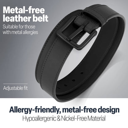 ITAY Metal Free Hypoallergenic Leather TSA Belt Strap, Adjustable Nickel Free Mens Belt, Non Metal Belts for Men, Strudy Airport Friendly TSA Belts for Men