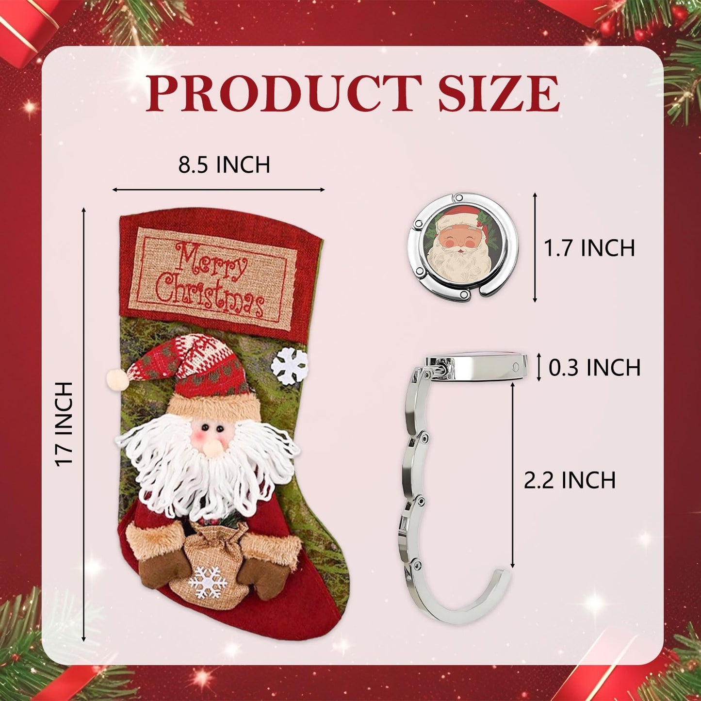 VVXKS 3 PCS Christmas Stockings Set, Large Classic Christmas Stockings with Holder, Stockings with 3D Santa, Snowman, Reindeer 3D Bulk Xmas Stockings for Fireplace Window Counter Party Decor 17"