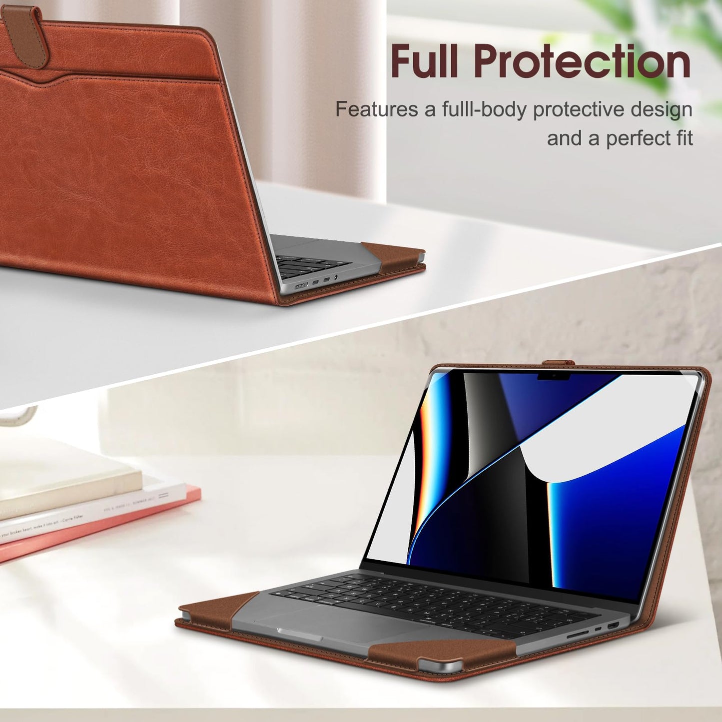 Fintie Sleeve Case for MacBook Pro 14 Inch A3427 A3426 A3434 A3401 A3185 A3112 A2992 A2918 A2779 A2442 (2026-2021), PU Leather Folio Cover for MacBook Pro 14" M5/M4/M3/M2/M1, Brown