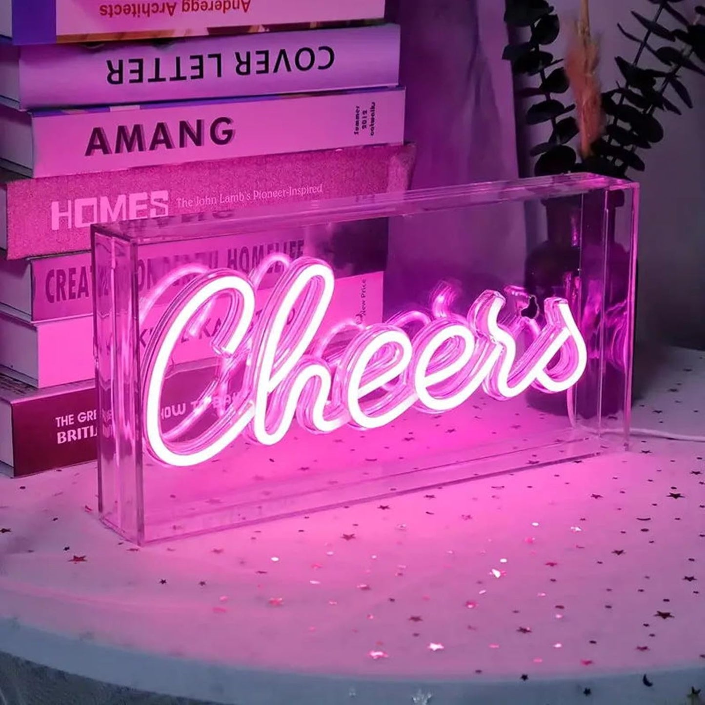 Cheers Neon Light,3D Countertop Standable LED Cheers Pink Neon Sign Decorative Letter Light Sign for Wedding Birthday Graduation Sports Party,Lighting Accessories for Bar Cart, 11.8x5.9x1.85in