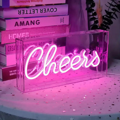 Cheers Neon Light,3D Countertop Standable LED Cheers Pink Neon Sign Decorative Letter Light Sign for Wedding Birthday Graduation Sports Party,Lighting Accessories for Bar Cart, 11.8x5.9x1.85in