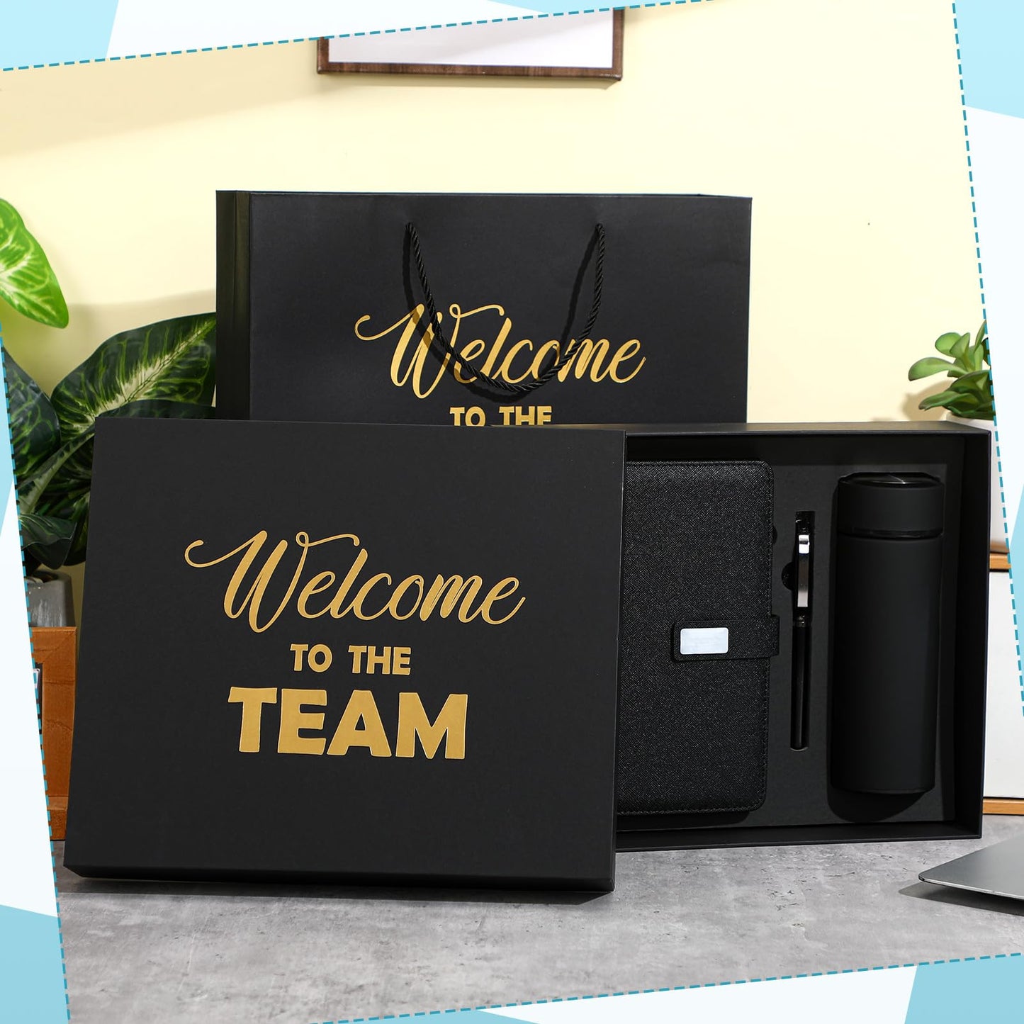 Thenshop Set of 5 New Employee Welcome to The Team Gift Sets Notebook Pen and Tumbler Welcome to The Team Box Employee Appreciation Gift Sets for New Worker Men Women Office(Black)